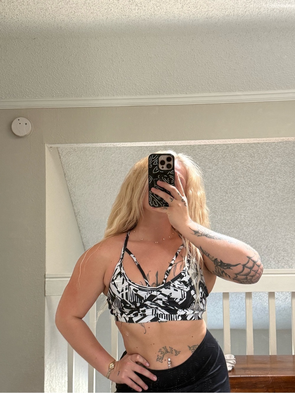 Gymshark Black & White Geometric Strappy Sports Bra